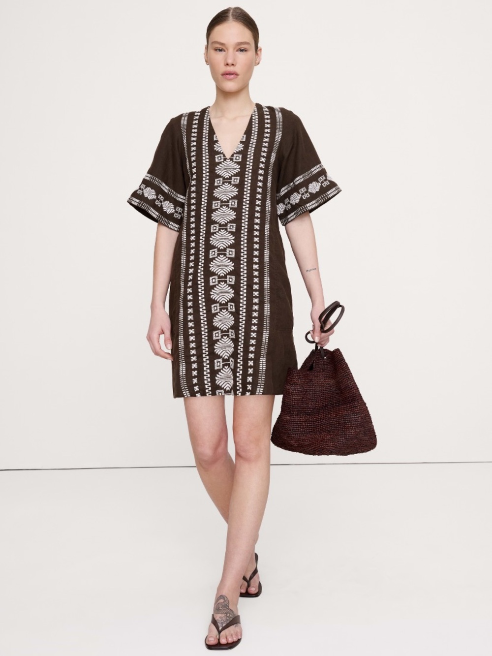 Banana Republic Embroidered Linen Mini Dress